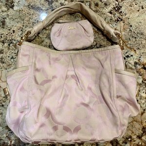 Coach Pink Op Art Hobo Shoulder Bag & Coin Purse